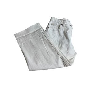 Cabi jeans cream denim crops with tan contrast stitching wide leg stretch Sz 8